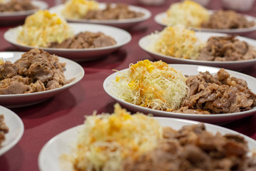 Plates with Japanese food on the table