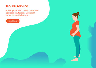 Banner with young pregnant woman in flat style
