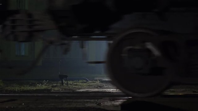 Wheels of the train by rail.