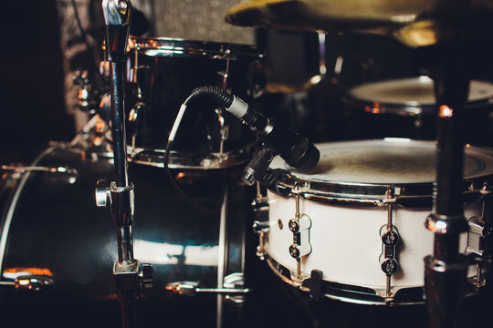 Drum Kit On Stage In The Spotlight Color.