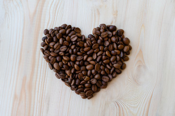 Heart made of coffee beans