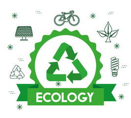 ecology label with recycle sign and ribbon