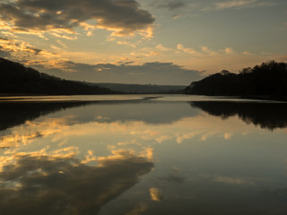 Sunrise reflections over the River Torridge at Bideford in Devon