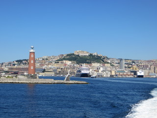 Fototapeta na wymiar View of Naples harbor from the sea