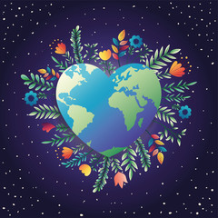 Naklejka premium world planet earth heart with floral decoration