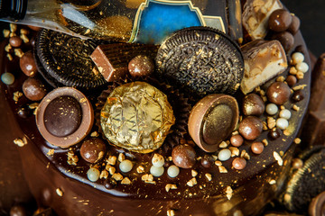 top view macro of two layers chocolate cake decoration