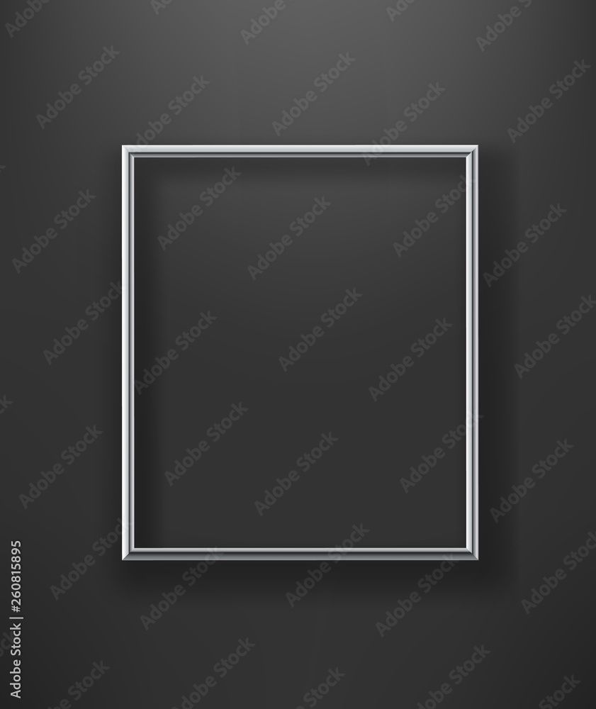 Poster silver shining frame on black wall. vector illustration. template for a text