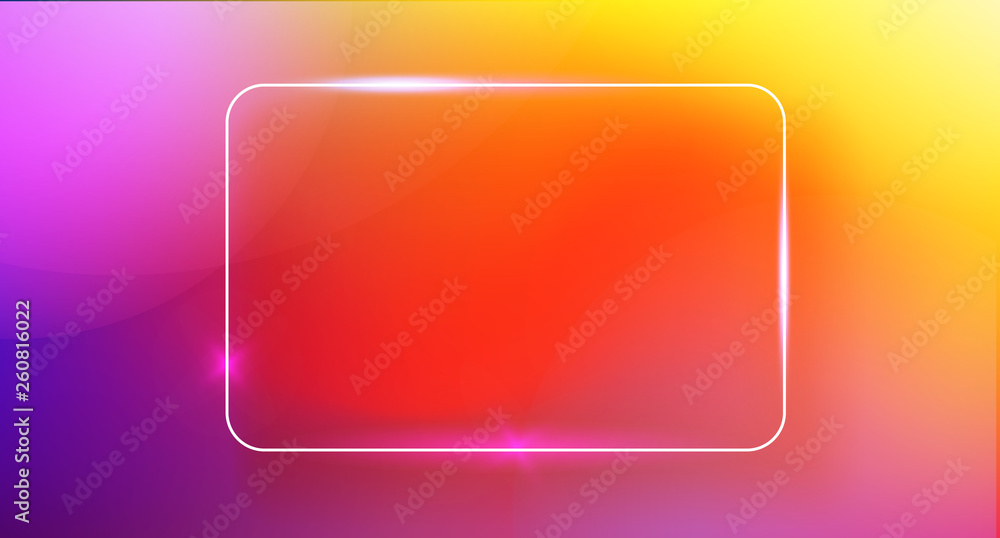 Poster abstract color trendy background with neon rectangle frame