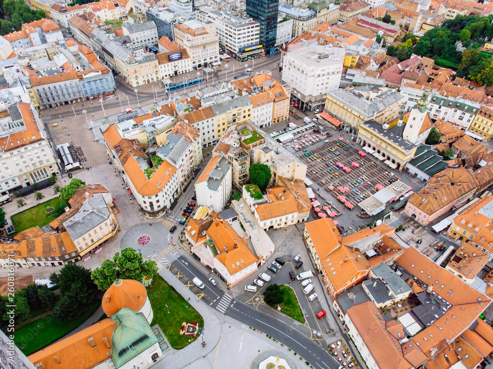 Wall mural aerial view of zagreb old city