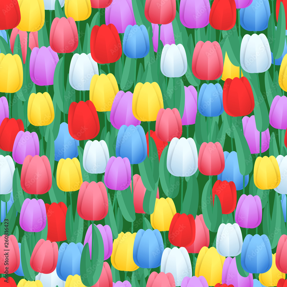 Poster spring color tulips seamless pattern. vector abstract background