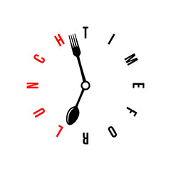Fototapeta premium Time for lunch, conceptual minimalistic vector watch with stylized clock hands like spoon and fork