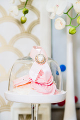 white and pink zephyr meringue under the glass cap