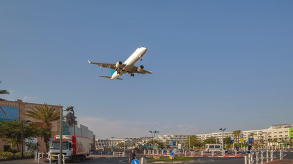 Airplane over the city of Eilat