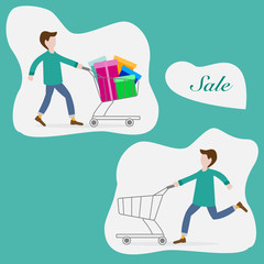 Shopping man. Boxing day sale. Special Offer.