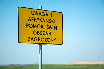 Yellow warning sign - attention, african swine fever