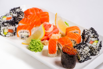  set of  Japanese sushi with fish on a white background