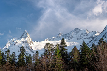 Ine mountain peak in Dombay mountain resort in Karachay-Cherkessia Russia