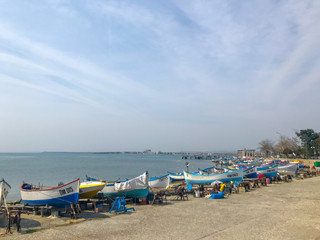 Fototapeta na wymiar Pomorie, Bulgaria - March 09, 2019: Beautiful View From The Center Of The Sea Town.