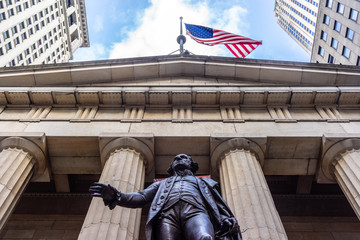 Facade of the Federal Hall with Washington Statue