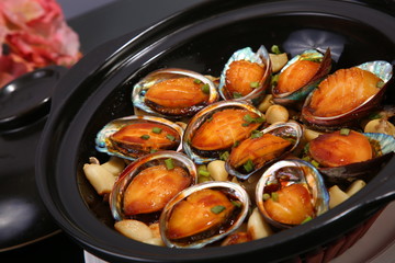 frying pan with meat and vegetables