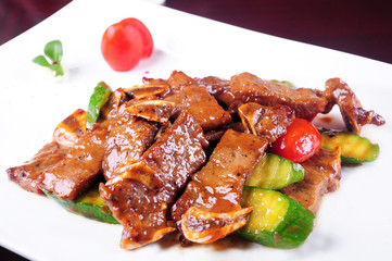 grilled meat and vegetables