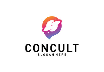 Planet Business Consulting Logo Concept. App Chat Talk Bubble Logo Vector. Icon Symbol