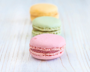 Rank of multi colored french macaroons close up