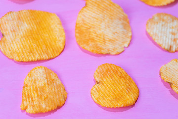 Ridged chips on colorful background