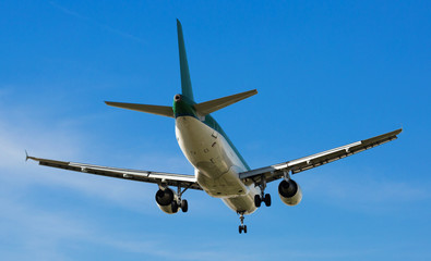 Passenger plane departing in afternoon