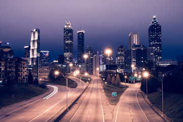 Plakat Atlanta city night panoramic view skyline, Georgia, USA