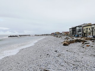 Marina di Pisa, Italy. Region Toscana. View on the city, beach and sea. Ligurian sea.