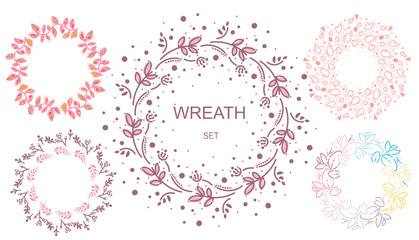 flower wreath. Floral Frame Collection. Set of cute flowers, wreath perfect for wedding invitations and birthday cards.Vector illustration. Hand drawn design elements in doodle sketch style