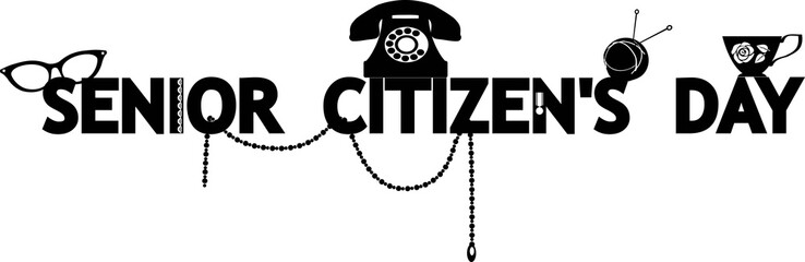 Black vector silhouette banner for Senior Citizen's Day, EPS 8, no white objects 