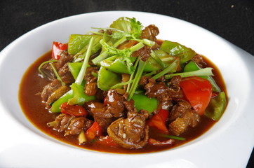 thai noodle soup with meat and vegetables