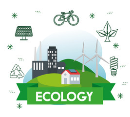 house and factory with wind and solar energy