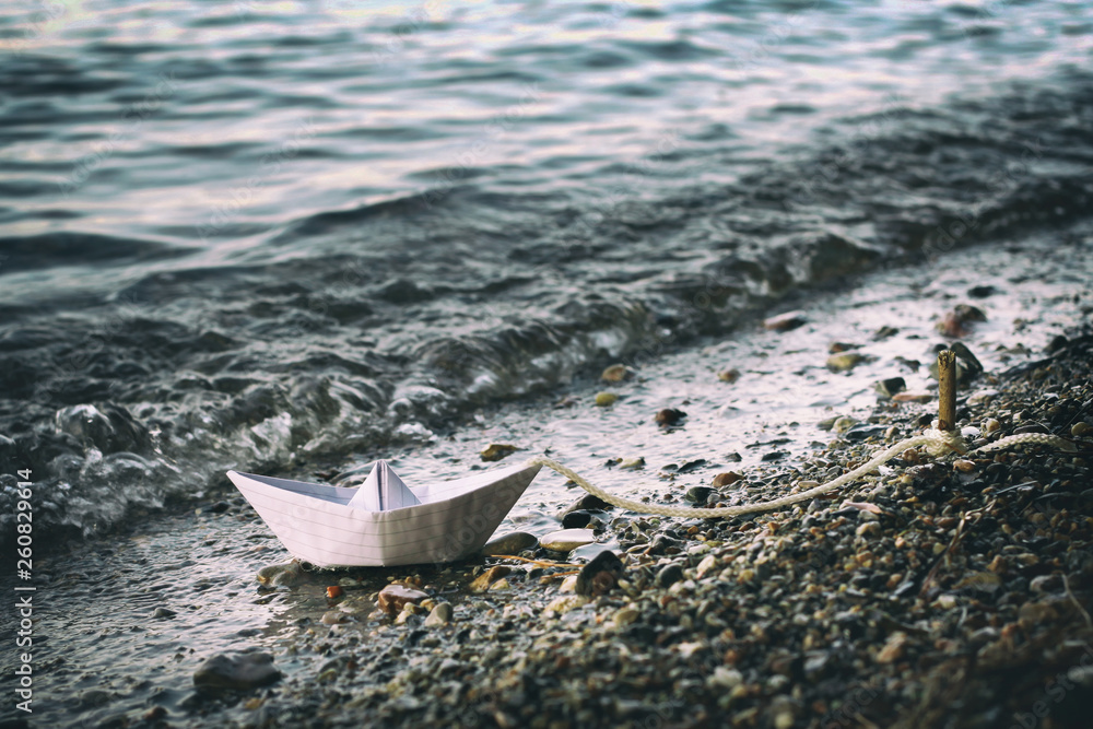 Wall mural paper boat in the sea, ship