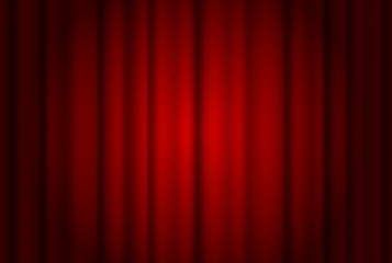 Red curtains wide background illuminated by a beam of spotlight. Red theater show curtain vector illustration. - obrazy, fototapety, plakaty