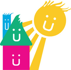 Geometric Characters Building House 