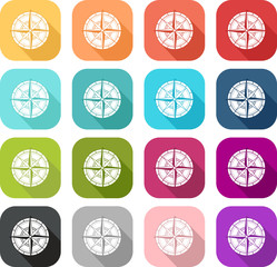 Set of coloured compass icons 