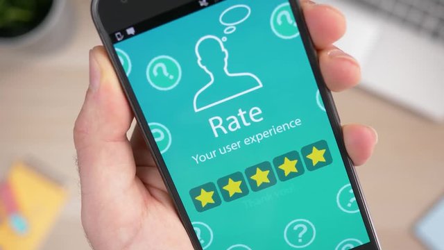Great 5 stars user experience review being given on a mobile phone application