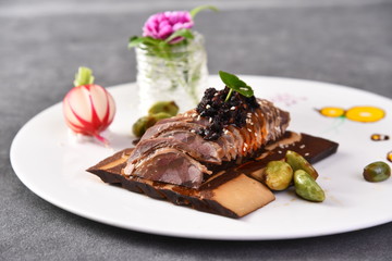 grilled salmon steak with vegetables