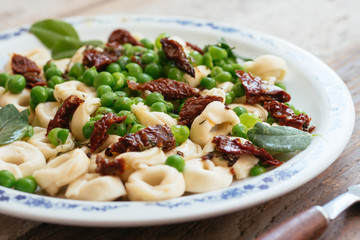 Tortellini with Fresh Garden Peas and Sun-dried Tomatoes