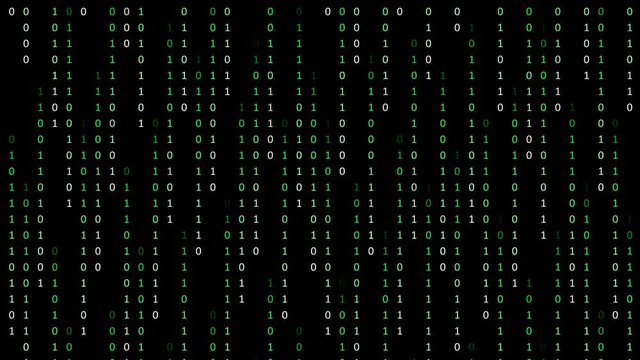 Binary code background with digits moving on screen. Algorithm binary, data code, decryption and encoding, row matrix seamless loop abstract background.