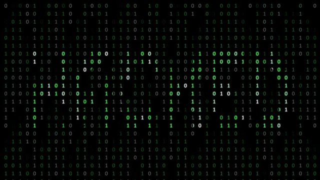 Hacked - Binary code background with digits moving on screen. Algorithm binary, data code, decryption and encoding, row matrix seamless loop abstract background.