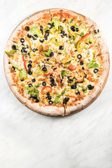 Vegetarian pizza, freshly baked in restaurant