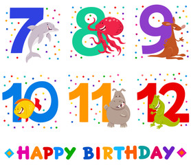 Obraz na płótnie Canvas birthday greeting cards set with cute animals