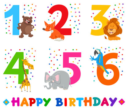 birthday greeting cards set with animals