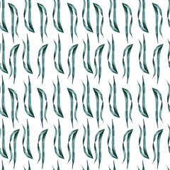 Seamless watercolor pattern with grass on a  white background. Illustration for fabrics, posters, postcards, packaging paper, clothing
