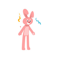 Cute Pink Bunny, Birthday Party Animator in Funny Costume Vector Illustration