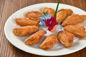 fried chicken with vegetables on plate